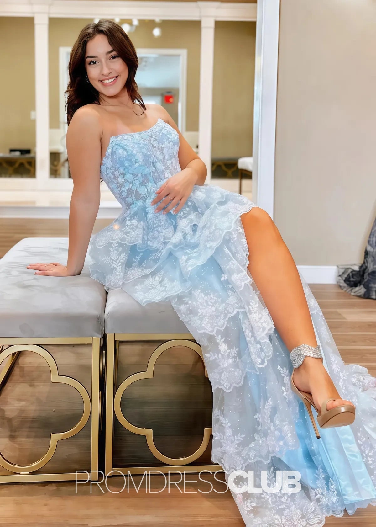 Marian |Red Long Prom Dresses Near Me With A Line Strapless Ruffle Sequin Lace - Price #price_variant_lowest# - Sky Blue - PromDressClub