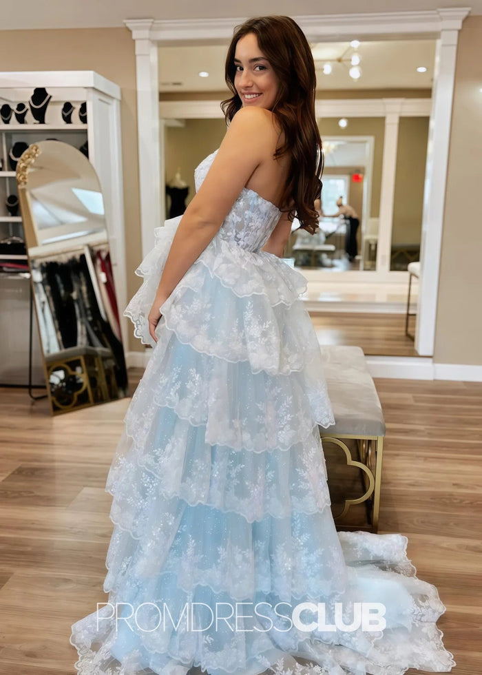 Marian |Red Long Prom Dresses Near Me With A Line Strapless Ruffle Sequin Lace - Price #price_variant_lowest# - Sky Blue - PromDressClub