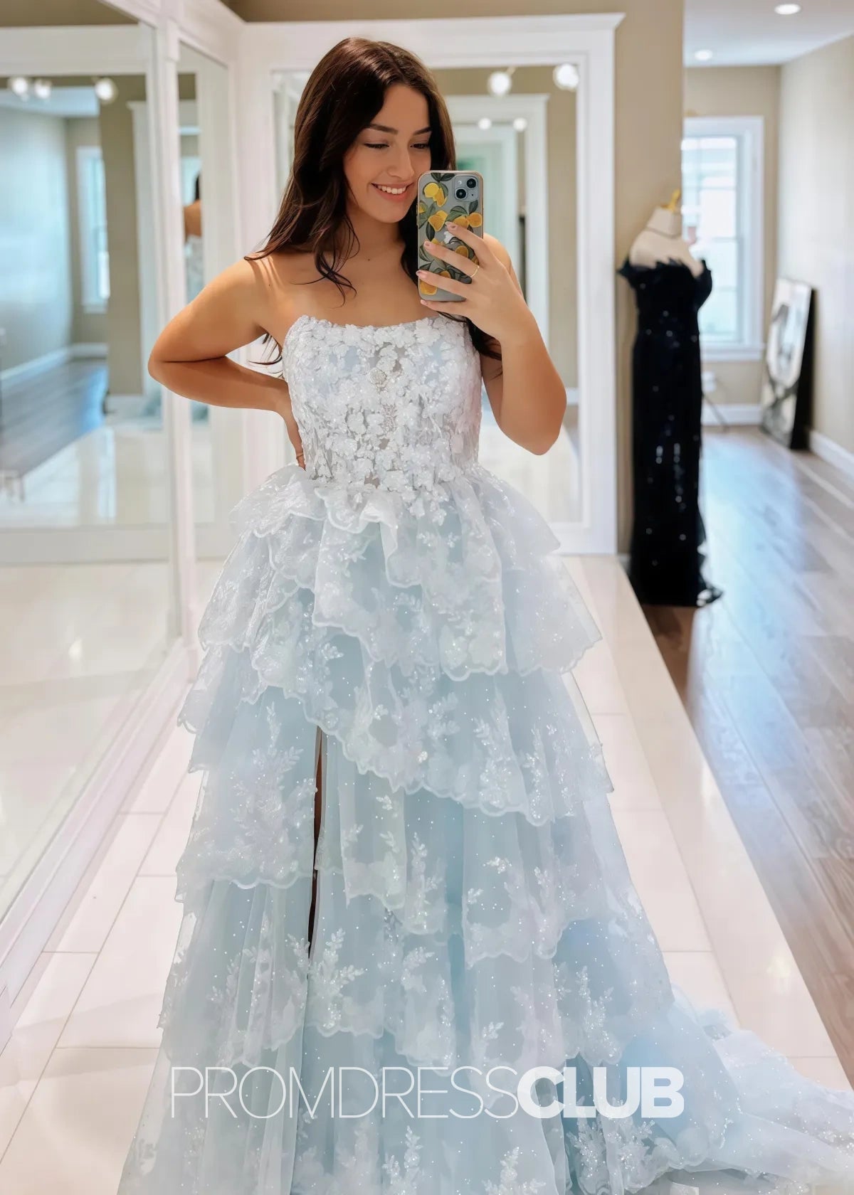 Marian |Red Long Prom Dresses Near Me With A Line Strapless Ruffle Sequin Lace - Price #price_variant_lowest# - Sky Blue - PromDressClub