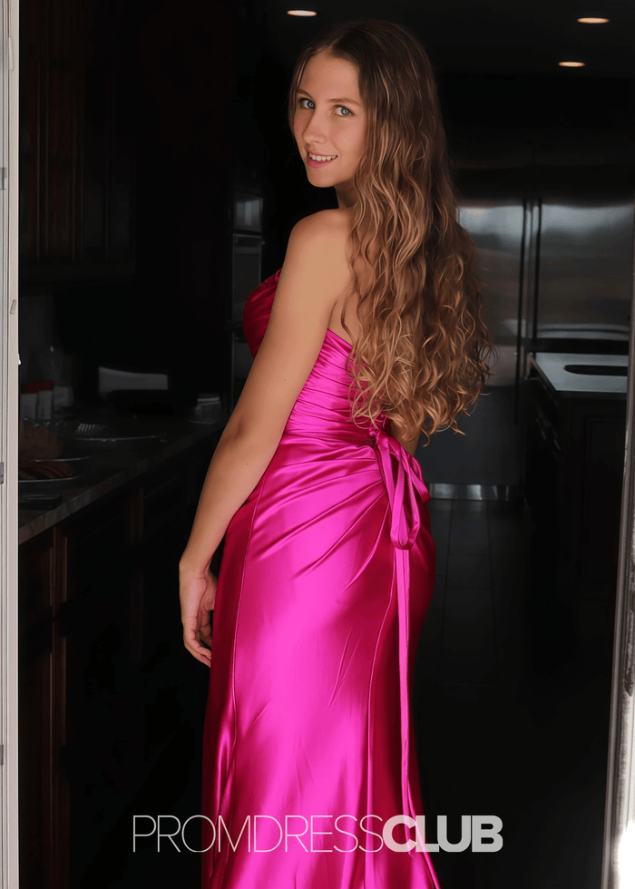 Marina | Mermaid Hot Pink Long Strapless Prom Dress Near Me with Slit