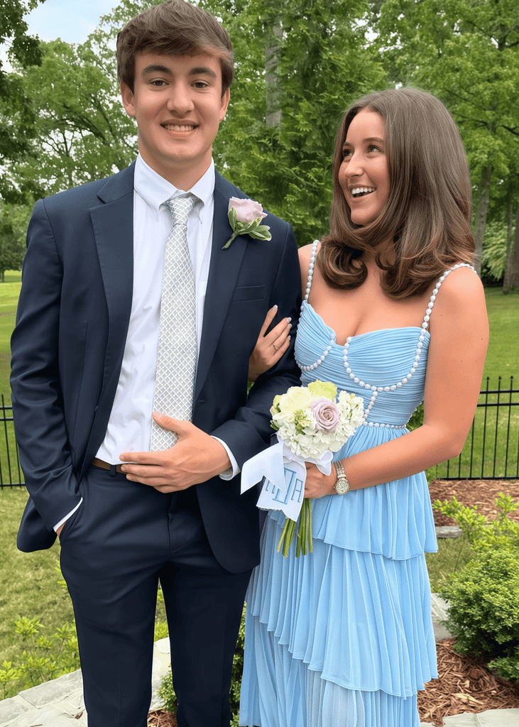 Martha | A Line Light Blue Midi Prom Dress Stores Near Me