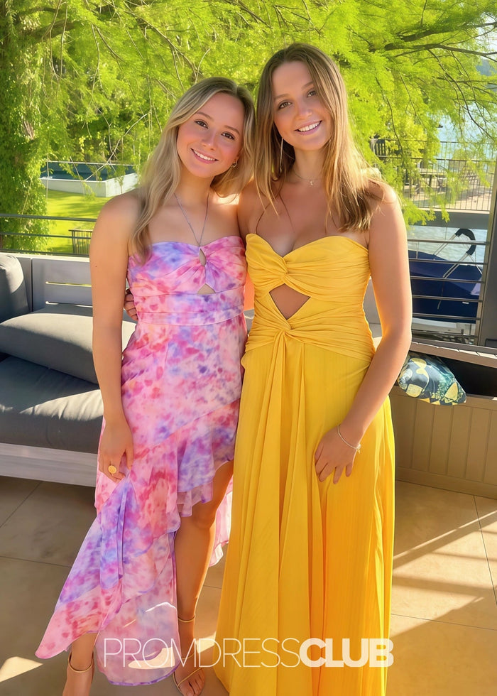 Martina | A Line Keyhole Yellow Long Prom Dress Stores Near Me - Price #price_variant_lowest# - Yellow - PromDressClub