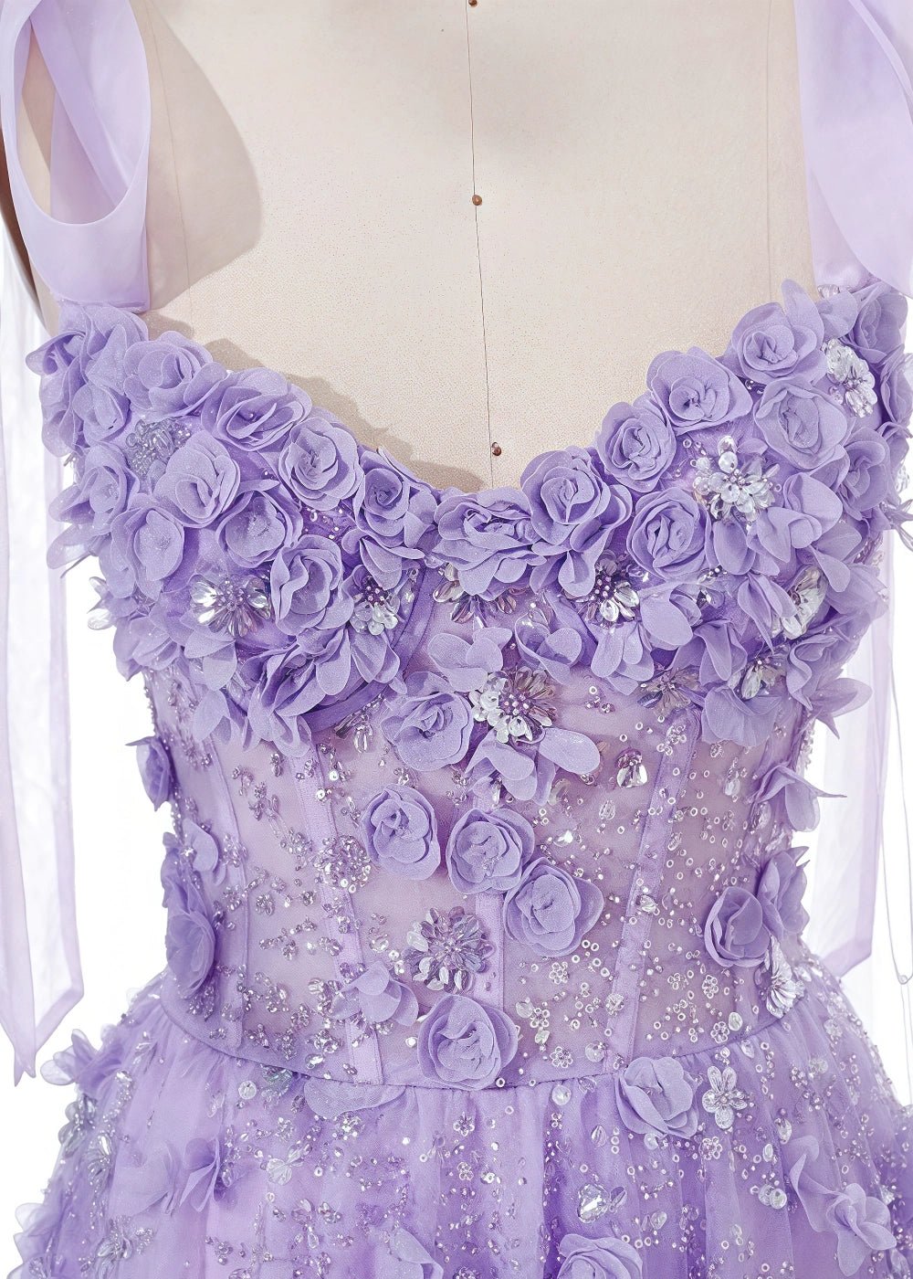 Matilda | Gorgeous A Line Purple Flower Corset Prom Dress with Bow - Purple Floral - PromDressClub
