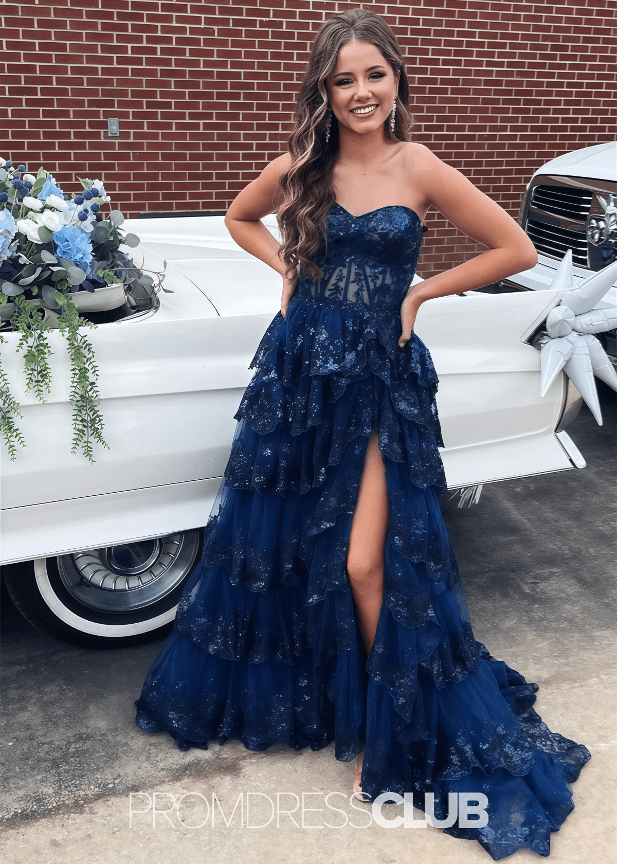 Maud | A Line Sequin Appliques Tiered Navy Blue Maxi Formal Dress Stores Near Me - Price #price_variant_lowest# - Navy Blue - PromDressClub