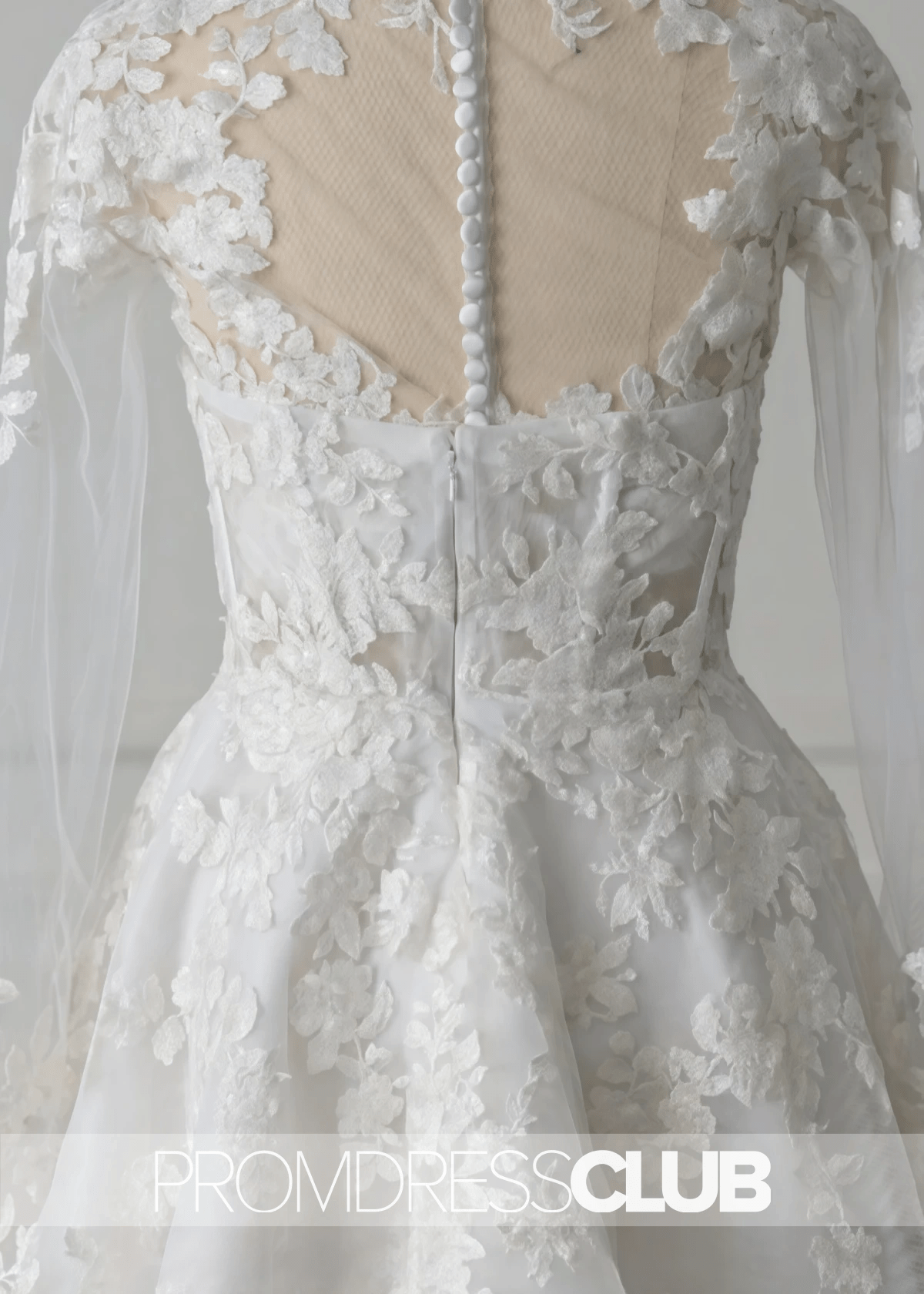 Mavis |Short White Wedding Dresses Near Me With A - Line Illusion Neck Long Sleeves Lace - Price #price_variant_lowest# - White - PromDressClub