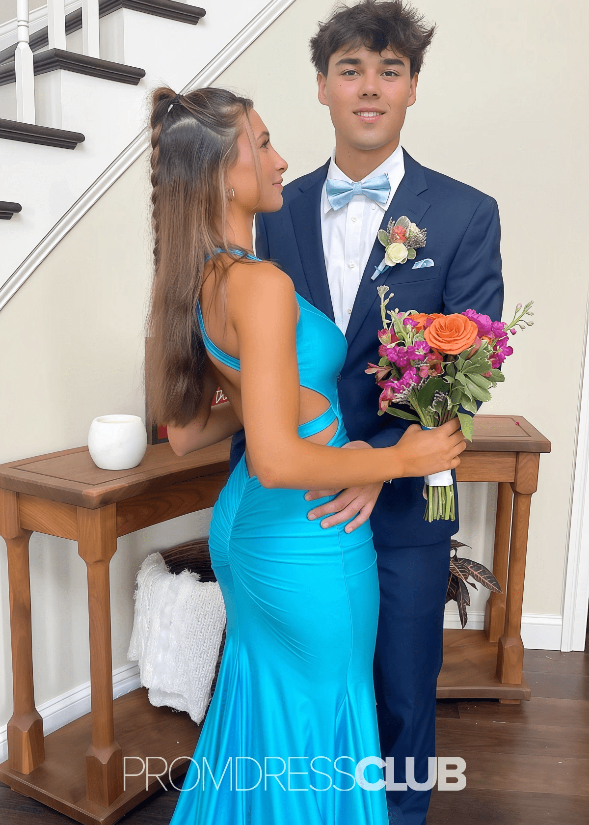 Megan | Mermaid Ruched Aqua Long Prom Dress Near Me - Price #price_variant_lowest# - Aqua - PromDressClub