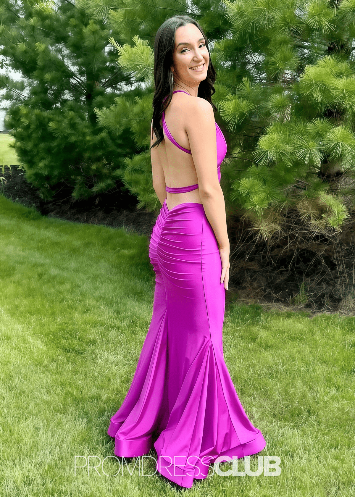 Megan | Mermaid Ruched Aqua Long Prom Dress Near Me - Price #price_variant_lowest# - Hot Pink - PromDressClub