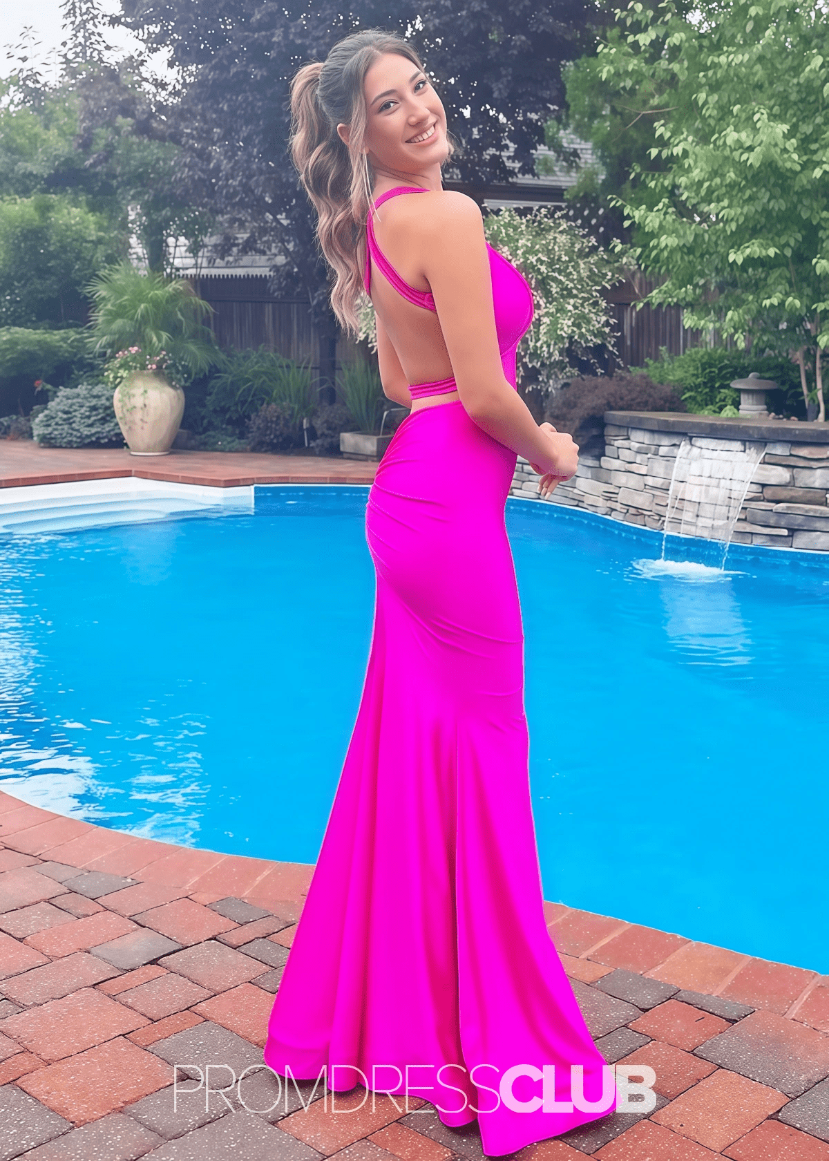 Megan | Mermaid Ruched Aqua Long Prom Dress Near Me - Price #price_variant_lowest# - Hot Pink - PromDressClub