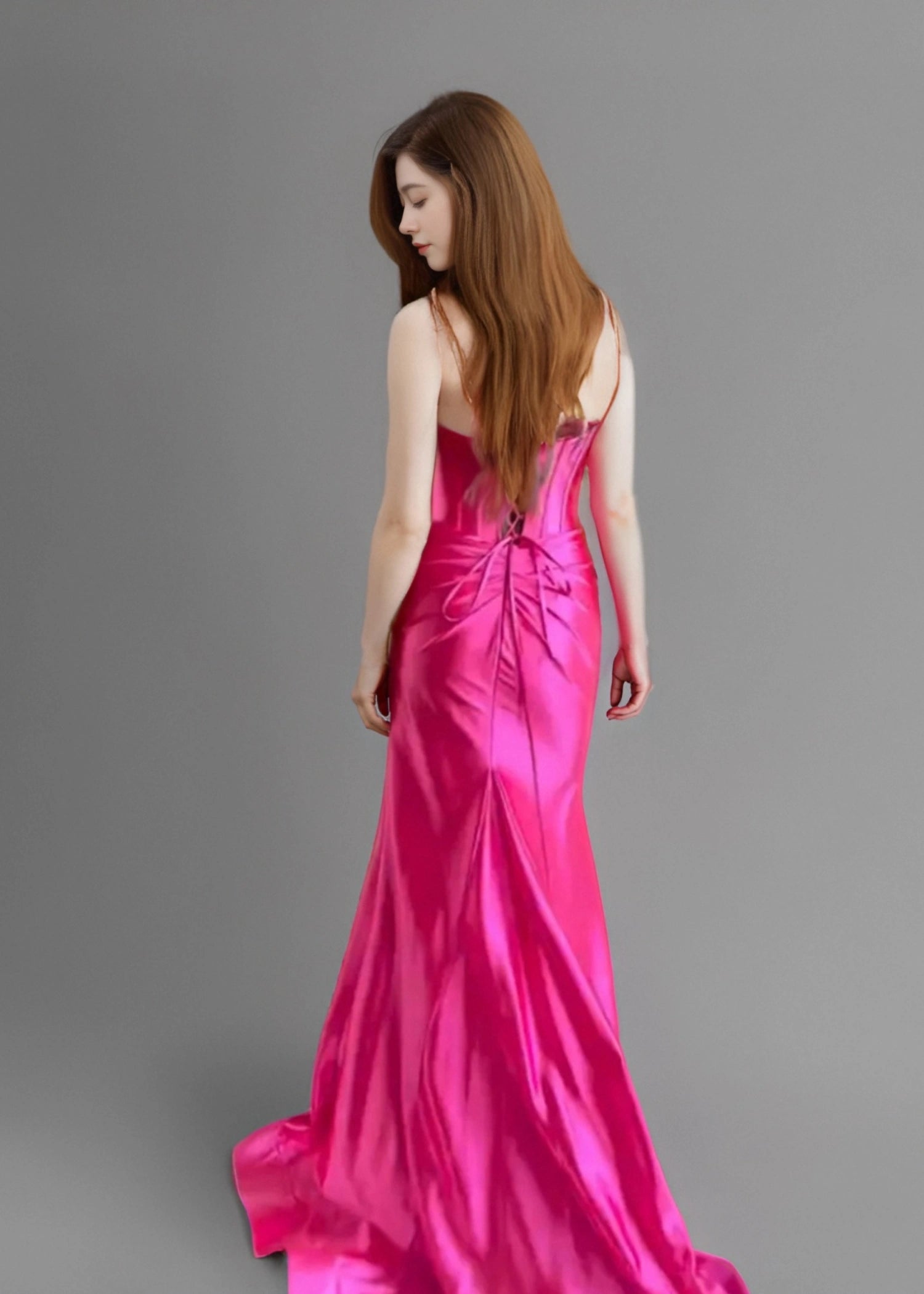 Susan | Fuchsia Mermaid Beaded Satin Prom Dress with Train - Fuchsia - PromDressClub