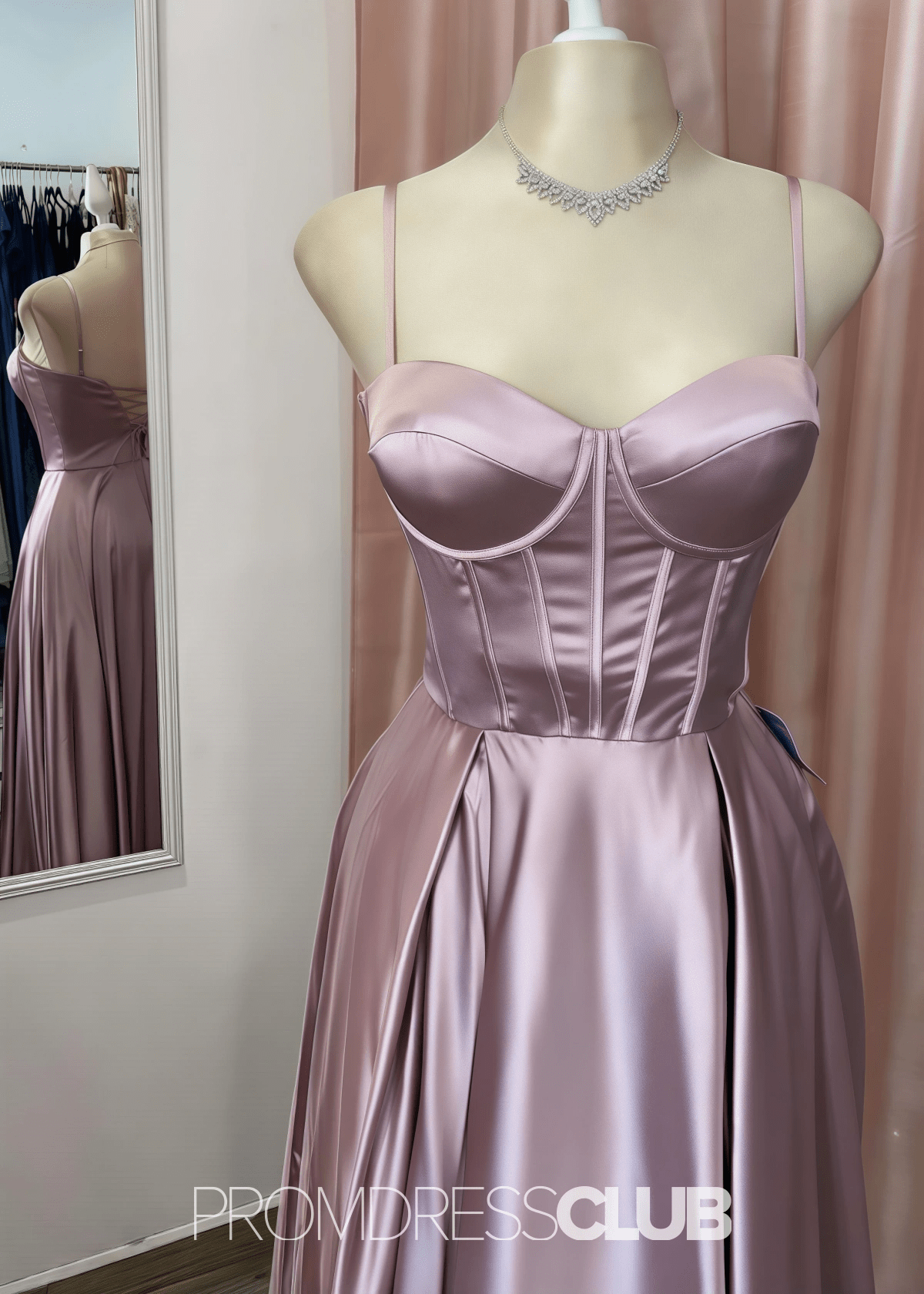 Meroy | A Line Navy Blue Satin Maxi Prom Dress Stores Near Me - Price #price_variant_lowest# - RosyBrown - PromDressClub