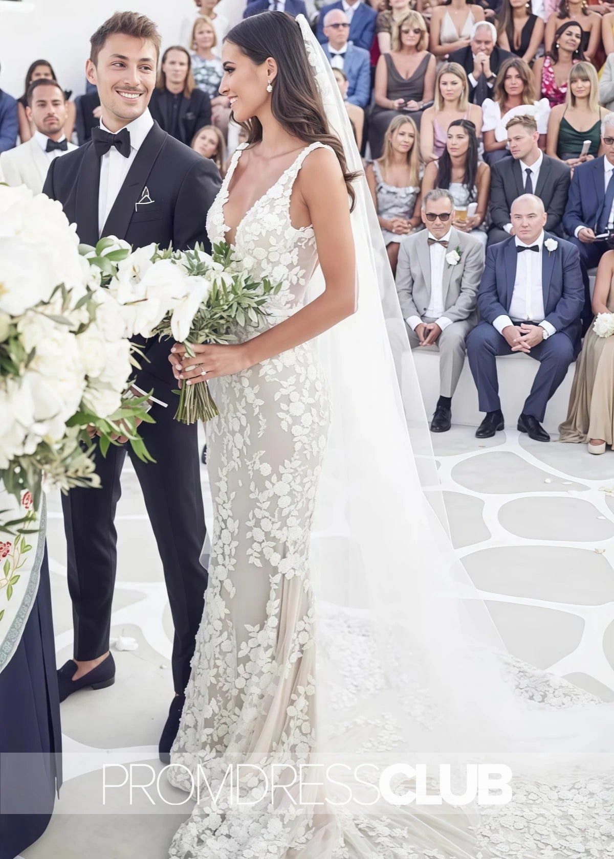 Michaelia |White Long Beach Wedding Dresses Near Me With Straps Mermaid Lace Appliqued Bridal Gowns - Price #price_variant_lowest# - White - PromDressClub