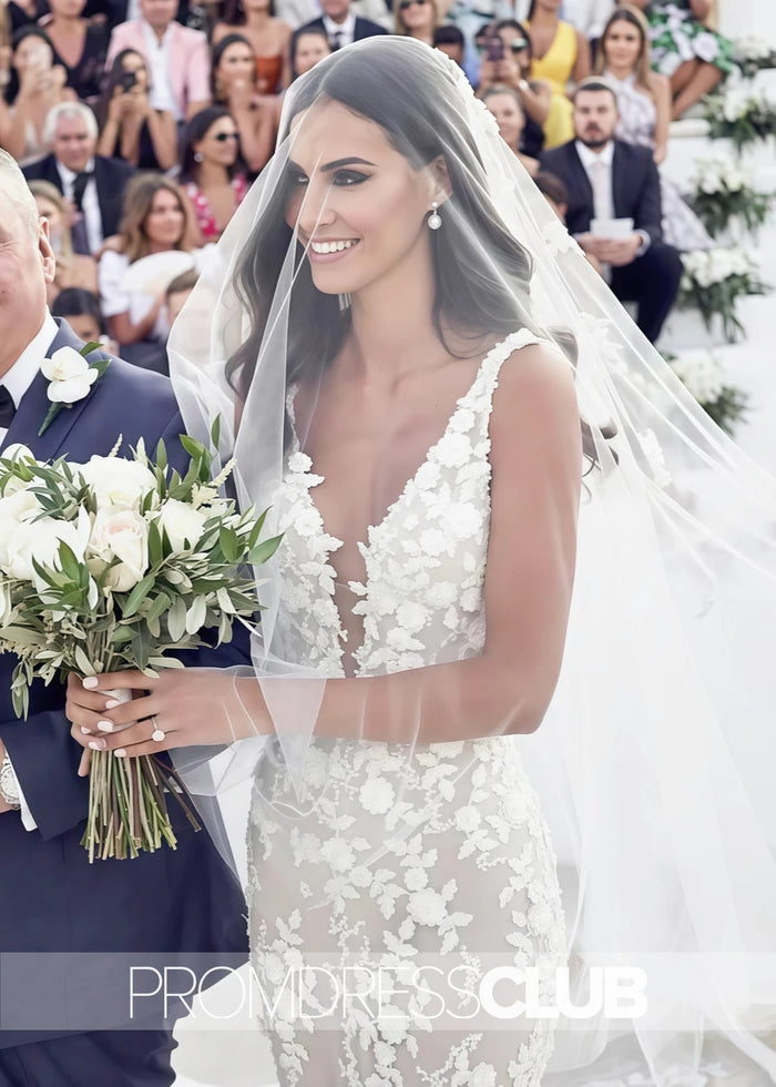 Michaelia |White Long Beach Wedding Dresses Near Me With Straps Mermaid Lace Appliqued Bridal Gowns - Price #price_variant_lowest# - White - PromDressClub