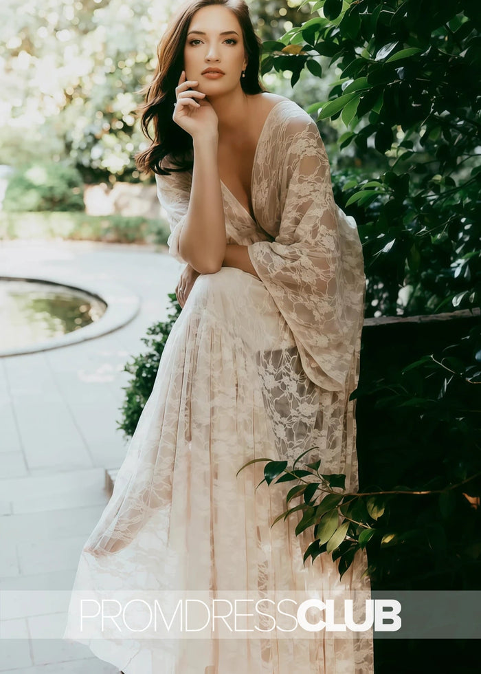 Mirabelle |White Long Wedding Dresses Near Me With A - Line Plunging Neckline Lace Open Back - Price #price_variant_lowest# - White - PromDressClub