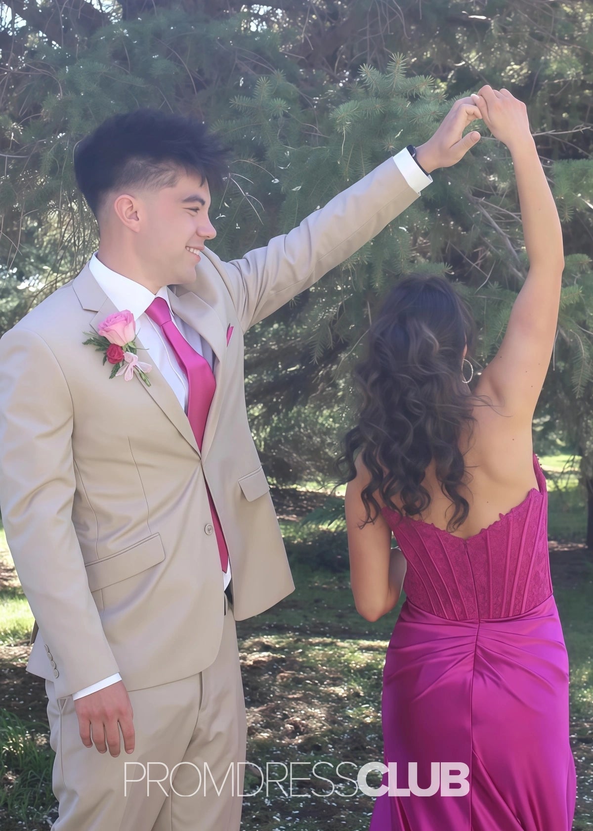 Miranda | A Line Lace Appliques Hot Pink Maxi Prom Dress Stores Near Me - Price #price_variant_lowest# - Hot Pink - PromDressClub