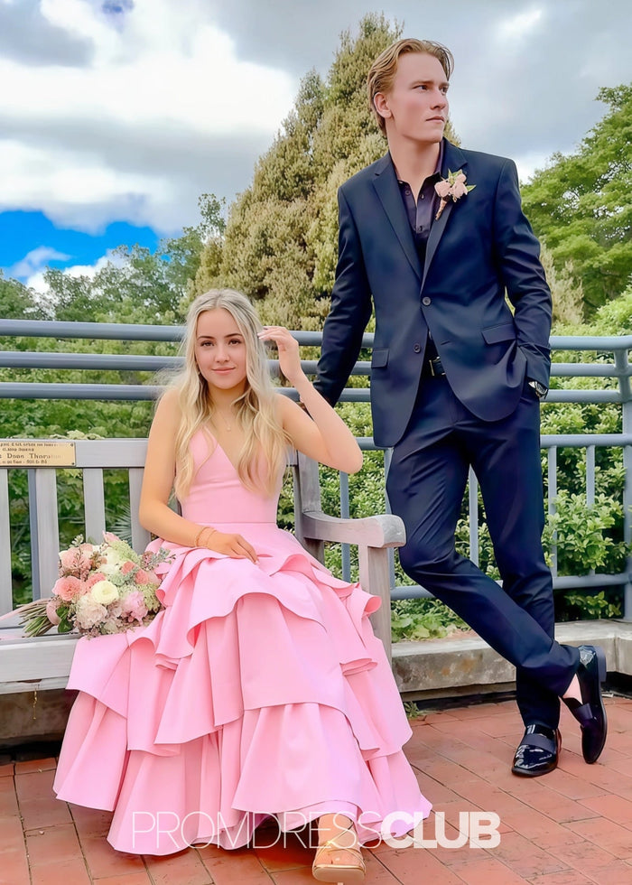 Moira | A Line Light Pink Satin Midi Prom Dress Stores Near Me - Price #price_variant_lowest# - Light Pink - PromDressClub