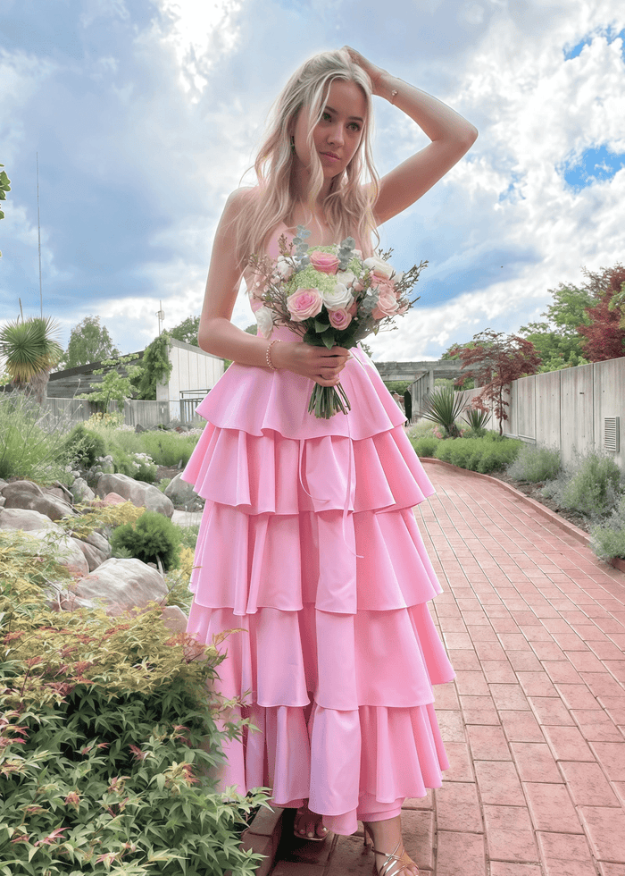 pink dress near me in store Moira | A Line Light Pink Satin Midi Prom Dress Stores Near Me