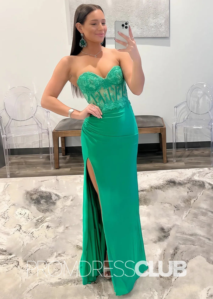 Natalie |Long Fuchsia Prom Dresses Near Me With Mermaid Sweetheart Slit - Price #price_variant_lowest# - Green - PromDressClub