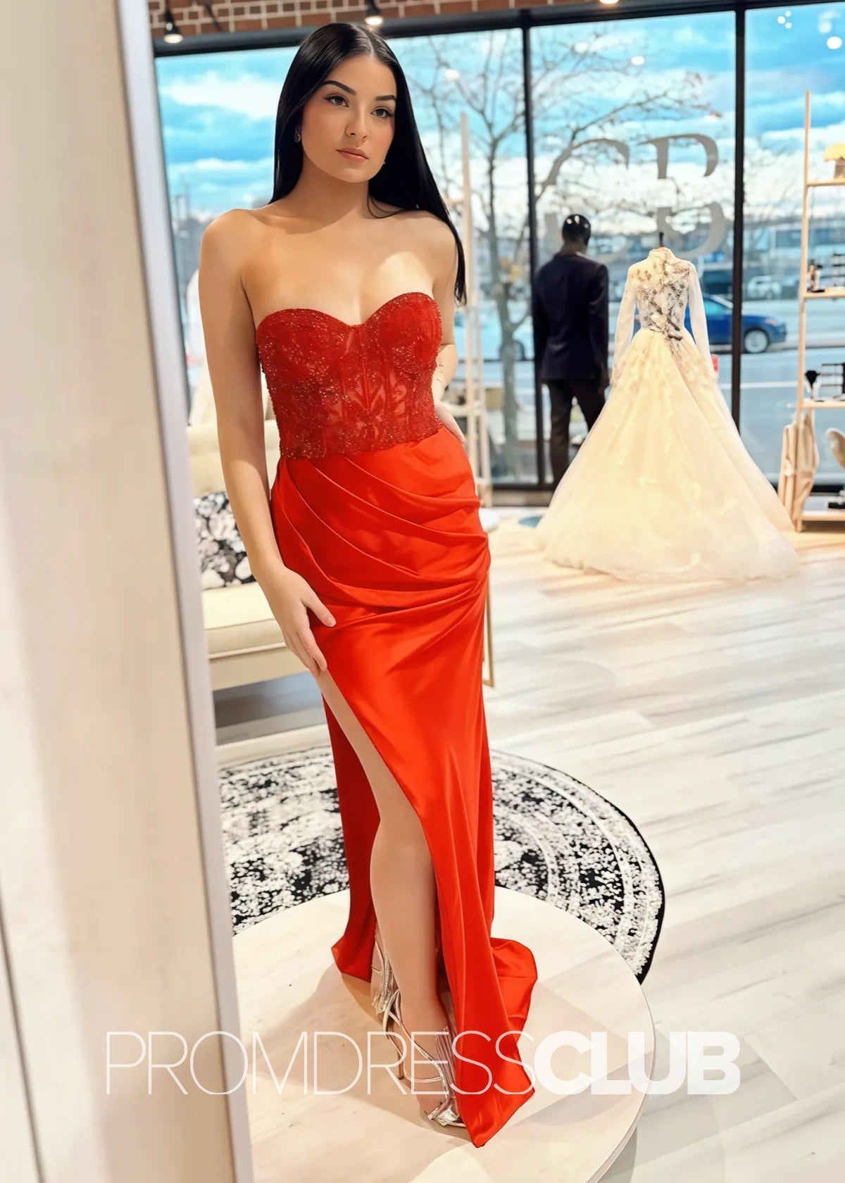 Natalie |Long Fuchsia Prom Dresses Near Me With Mermaid Sweetheart Slit - Price #price_variant_lowest# - Orange - PromDressClub