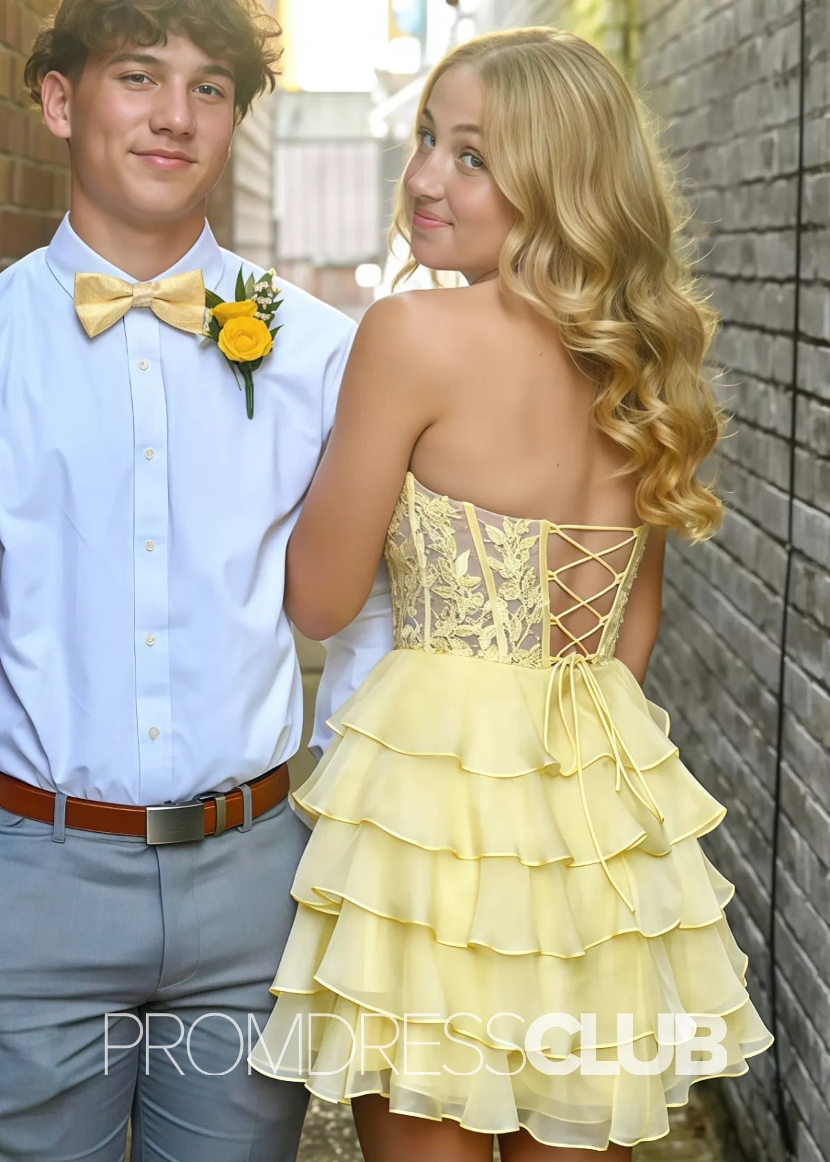 Natividad |Short Yellow Homecoming Dresses Near Me With A Line Sweetheart Tiered Ruffles - Price #price_variant_lowest# - Yellow - PromDressClub