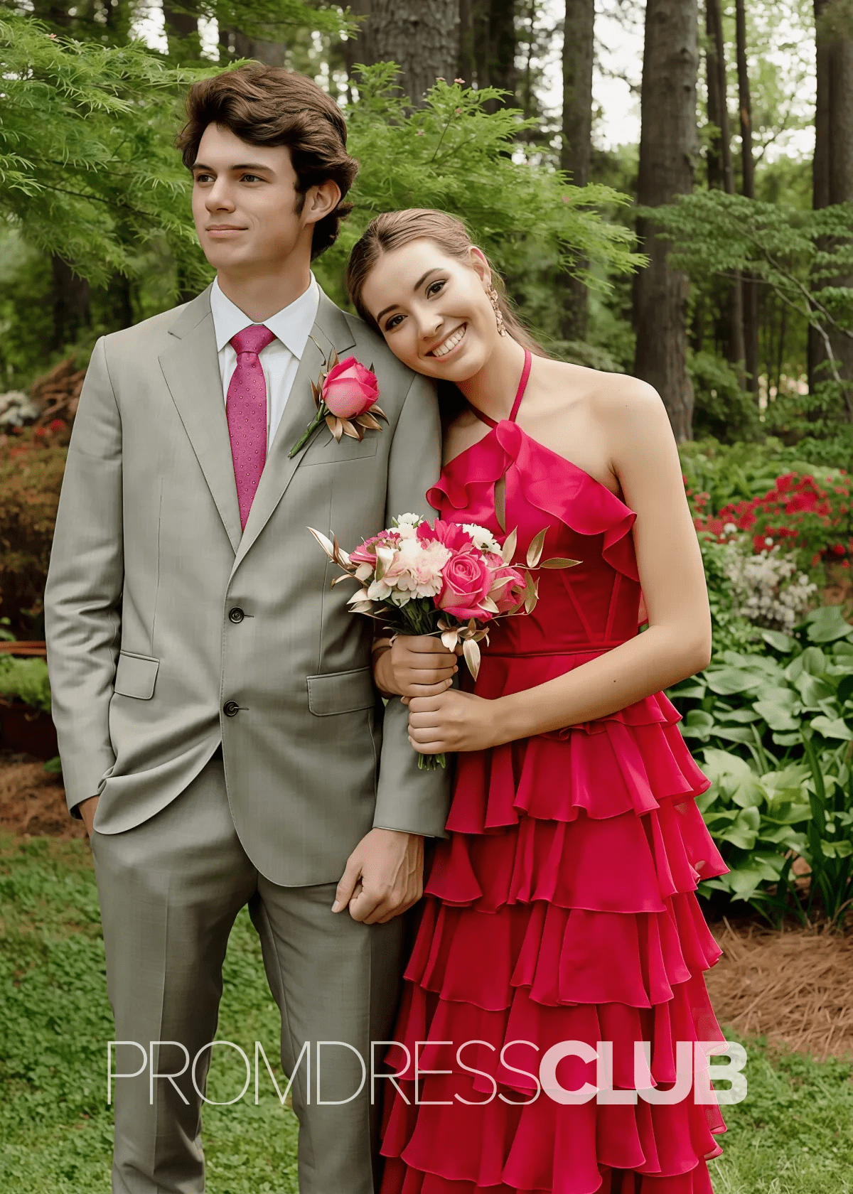 Nicole |Long Red Prom Dresses Near Me With Halter Tulle Tiered A Line - Price #price_variant_lowest# - Red - PromDressClub