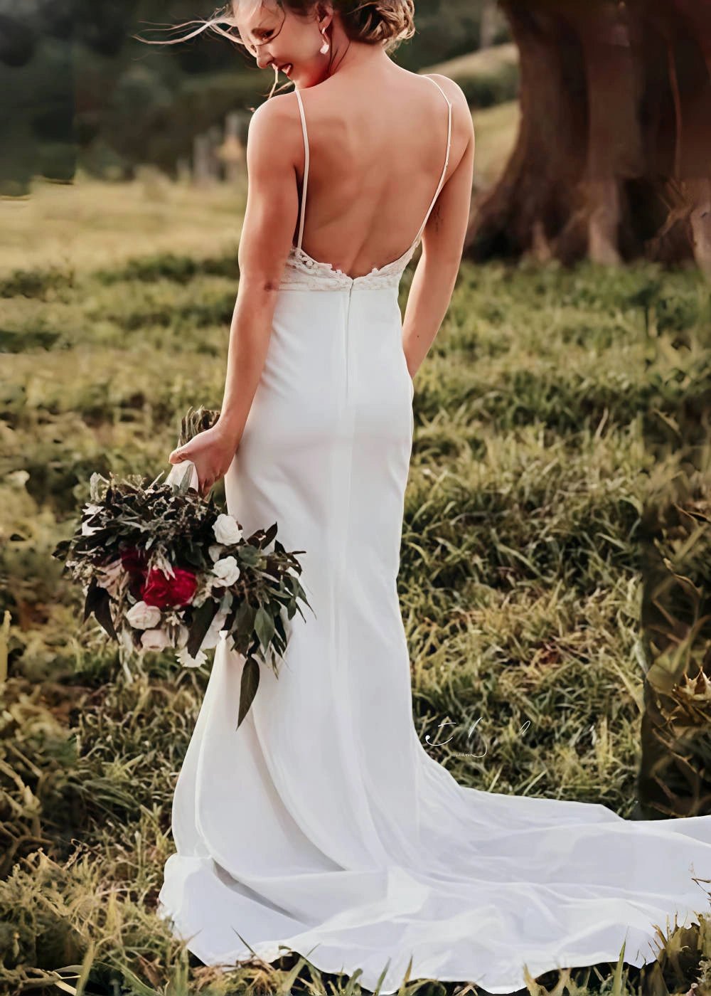 Nicole | Stunning Satin Mermaid Wedding Dress with Lace Detailing - Ivory - PromDressClub