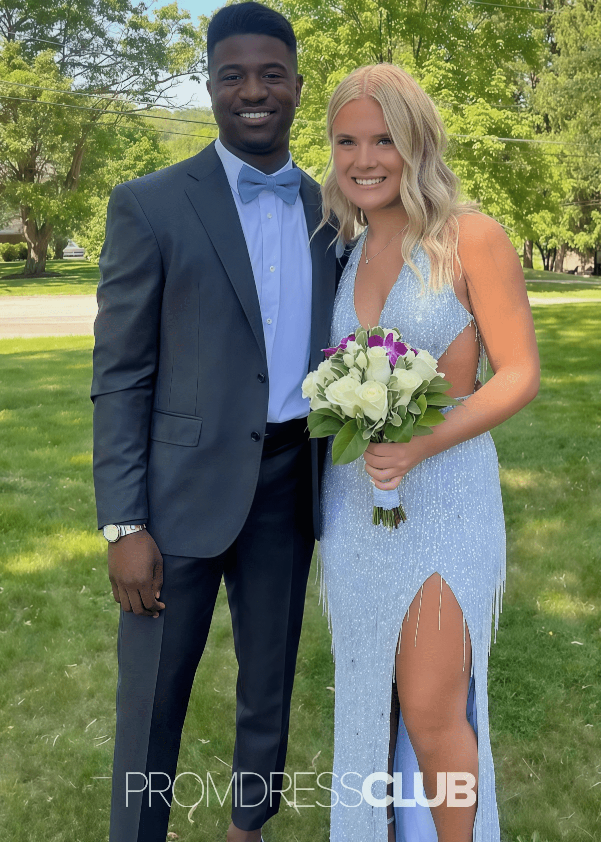 Norma | Mermaid Sequin Fringe Hot Pink Long Cocktail Dress - Price #price_variant_lowest# - Light Blue - PromDressClub