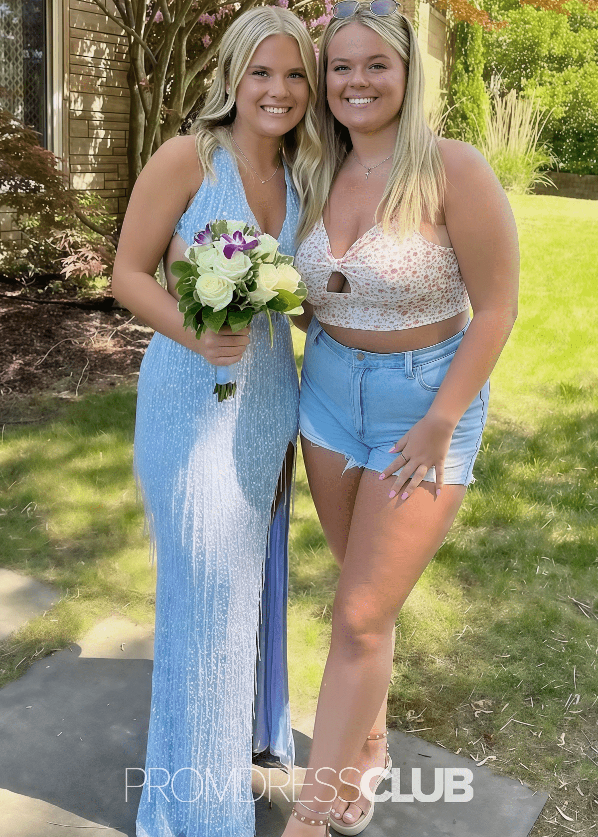 Norma | Mermaid Sequin Fringe Hot Pink Long Cocktail Dress - Price #price_variant_lowest# - Light Blue - PromDressClub