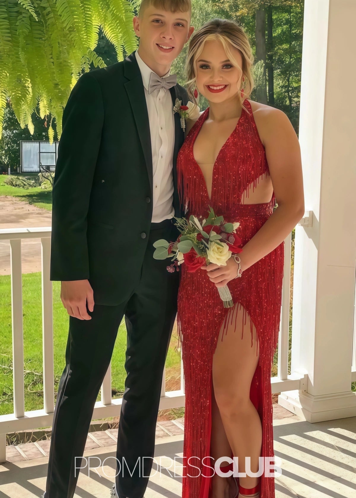 Norma | Mermaid Sequin Fringe Hot Pink Long Cocktail Dress - Price #price_variant_lowest# - Red - PromDressClub