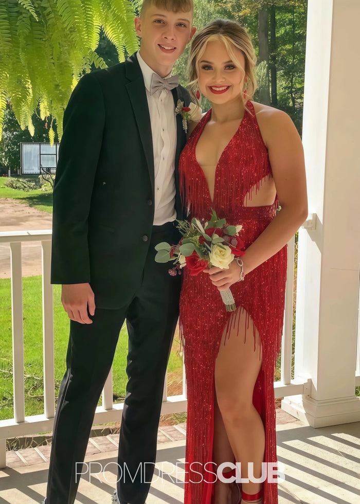 Norma | Mermaid Sequin Fringe Hot Pink Long Cocktail Dress - Price #price_variant_lowest# - Red - PromDressClub