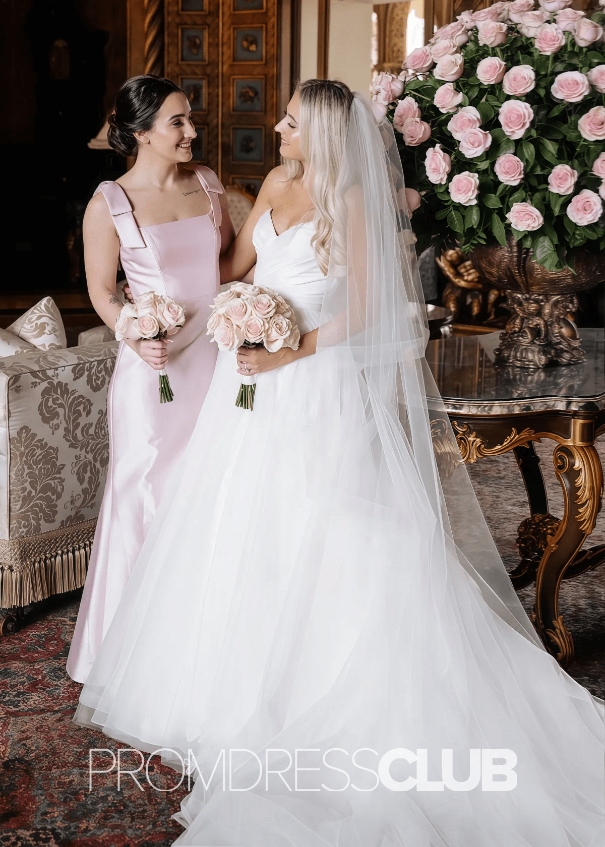 Octavia | Long Pink Bridesmaid Dress With Satin Boho Bow Mermaid Straps - Price #price_variant_lowest# - Pink - PromDressClub