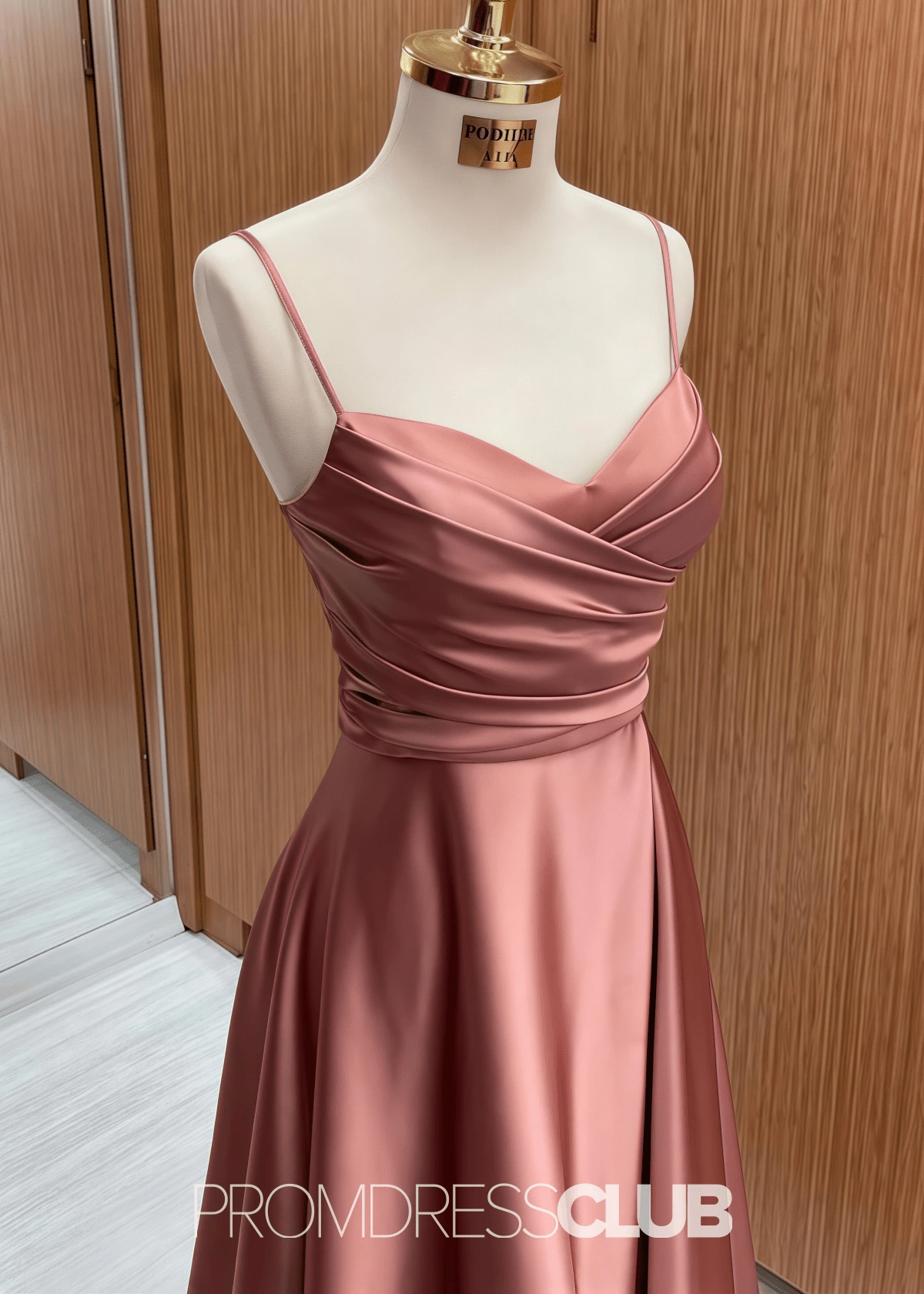Odelia | A Line Chocolate Satin Long Bridesmaid Dress - Price #price_variant_lowest# - Chocolate - PromDressClub