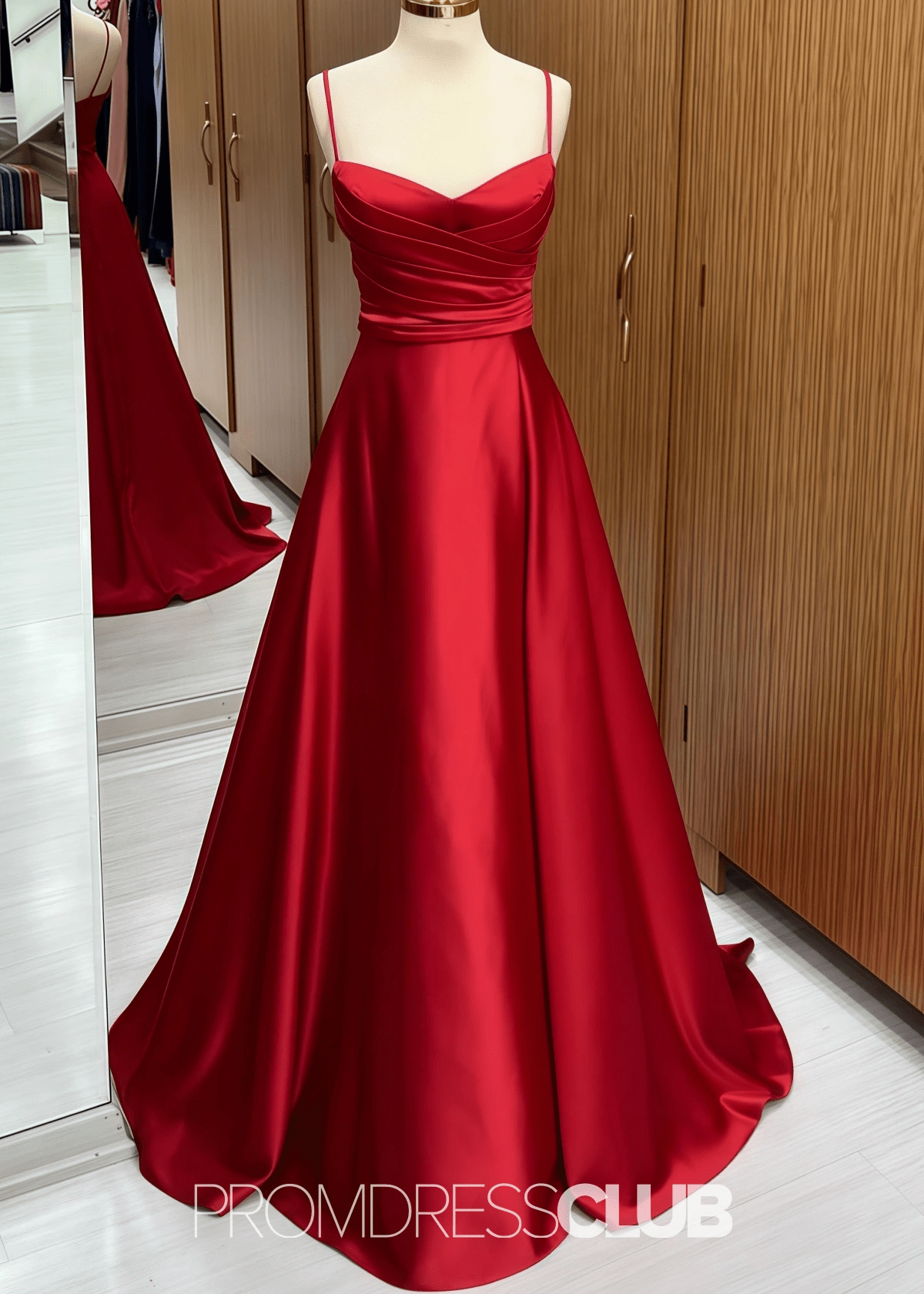 Odelia | A Line Chocolate Satin Long Bridesmaid Dress - Price #price_variant_lowest# - Red - PromDressClub