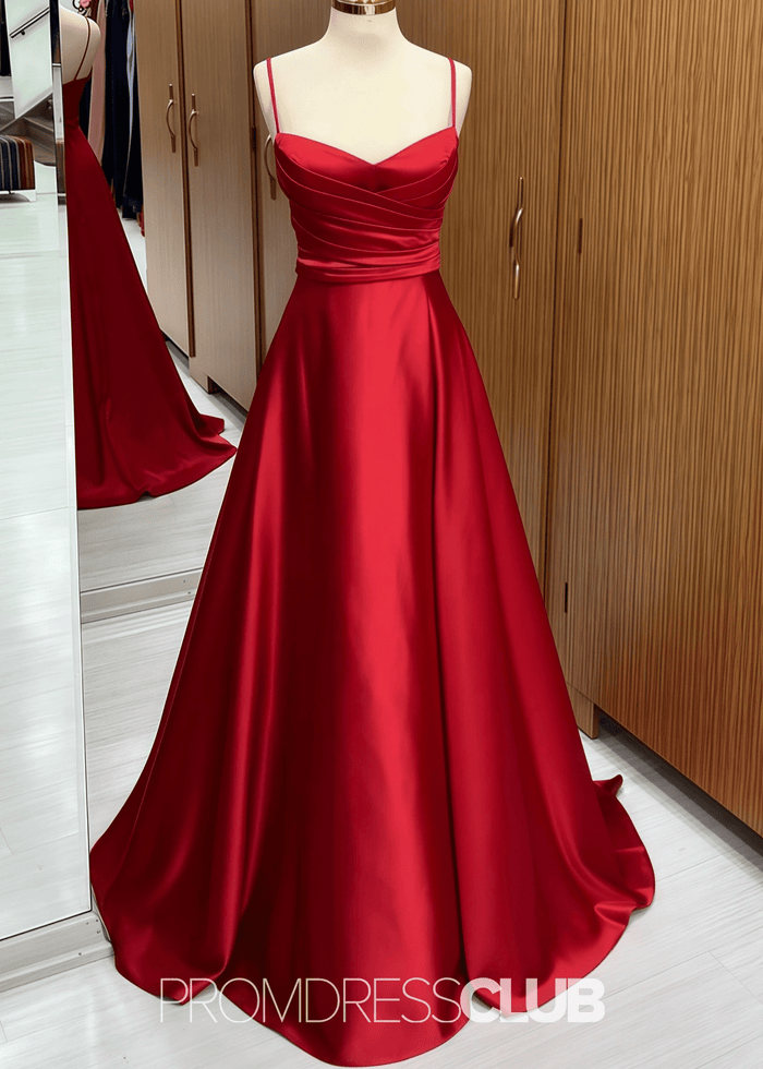 Odelia | A Line Chocolate Satin Long Bridesmaid Dress - Price #price_variant_lowest# - Red - PromDressClub