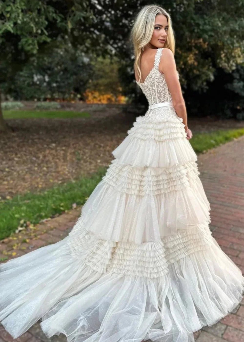 Ophelia | Stunning Light Pink Off the Shoulder Corset Ruffle Prom Dress with Bow - Ivory - PromDressClub