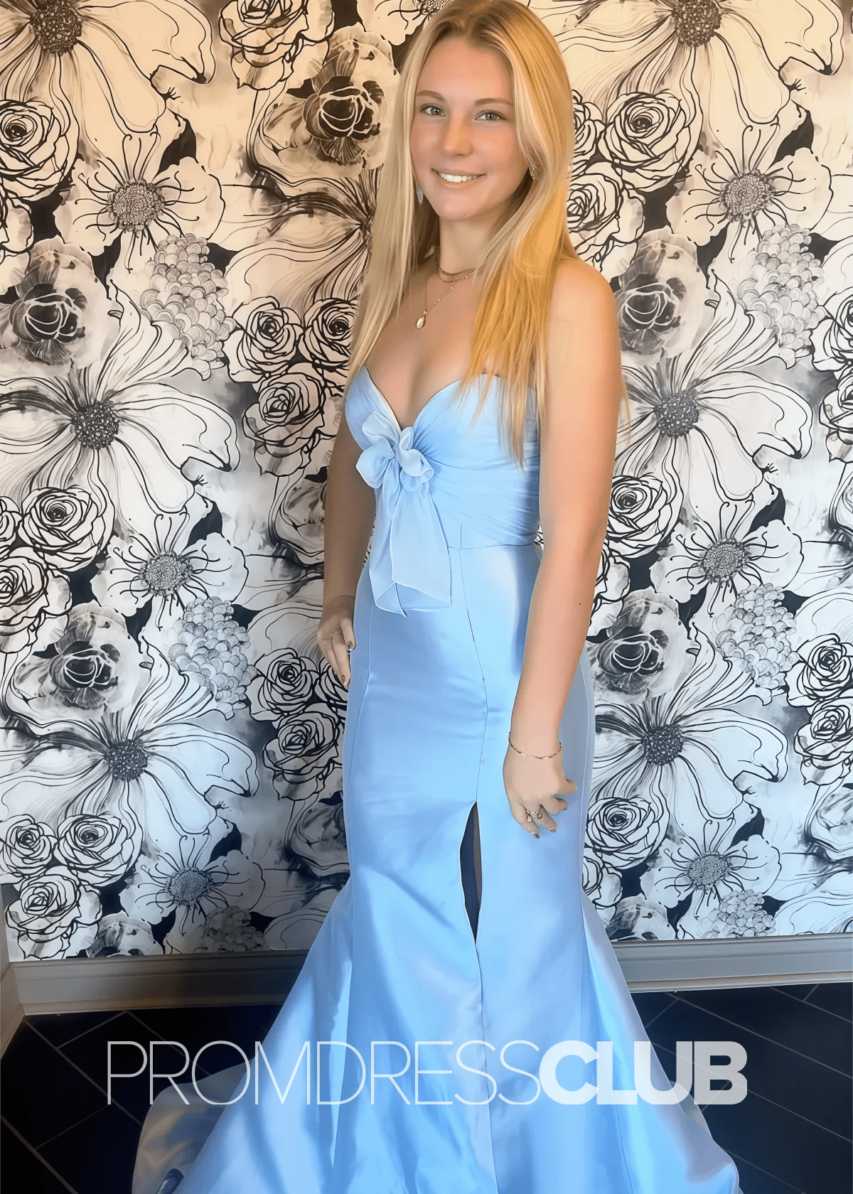 Pag |Light Blue Long Prom Dresses Near Me With Mermaid Satin Strapless Tulle Bow - Price #price_variant_lowest# - Light Blue - PromDressClub