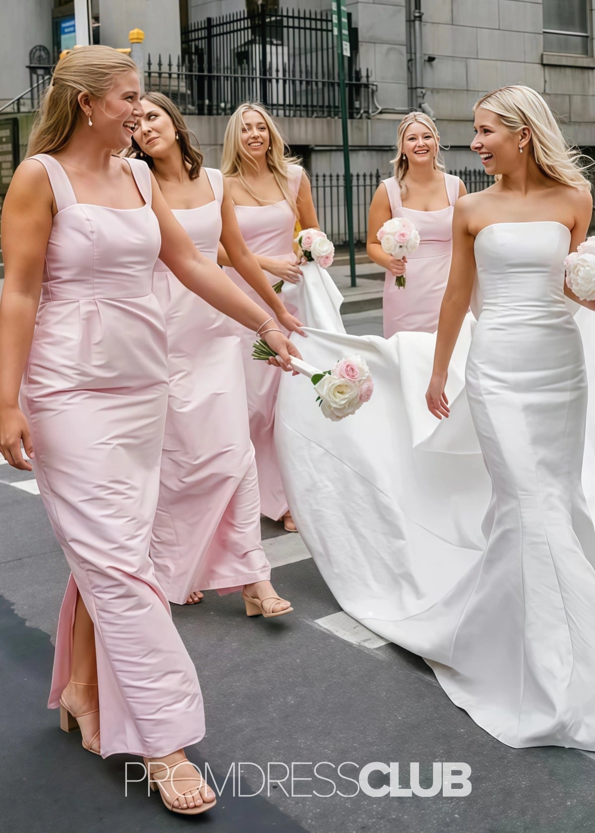 Pag | Sheath Column Light Pink Satin Midi Bridesmaid Dress - Price #price_variant_lowest# - Light Pink - PromDressClub