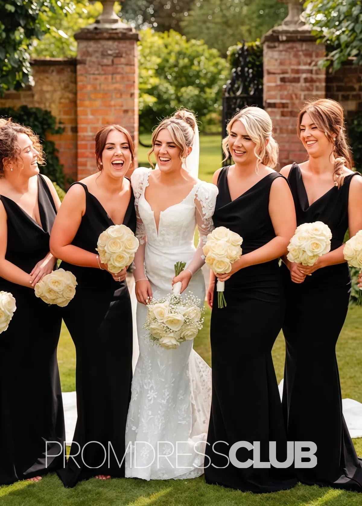 Pandora |Long White Bridesmaid Dress Near Me With Mermaid Lace Cowl Neck - Price #price_variant_lowest# - Black - PromDressClub