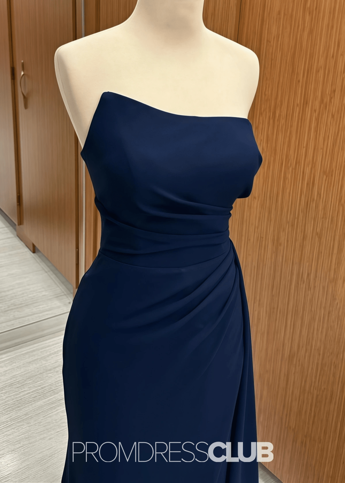 Paula | Mermaid Strapless Ruched Corset Navy Blue Satin Maxi Bridesmaid Dress - Price #price_variant_lowest# - Navy Blue - PromDressClub