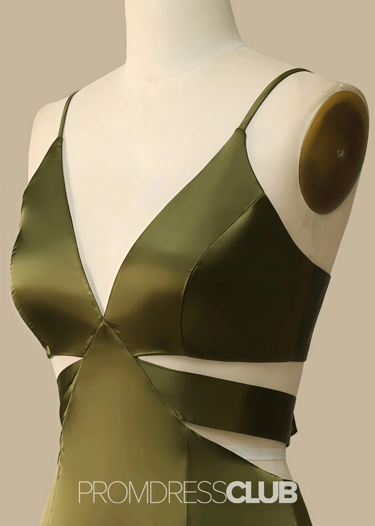 Pearl | A Line Cutout Olive Green Satin Long Bridesmaid Dress with - Price #price_variant_lowest# - Olive Green - PromDressClub