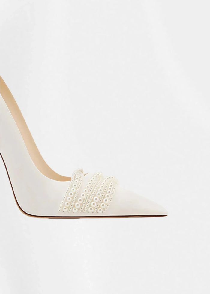 Pearl - Adorned Pointed - Toe High Heels – Stunning Black Prom Shoes & Timeless Elegance for Every Occasion - White - PromDressClub