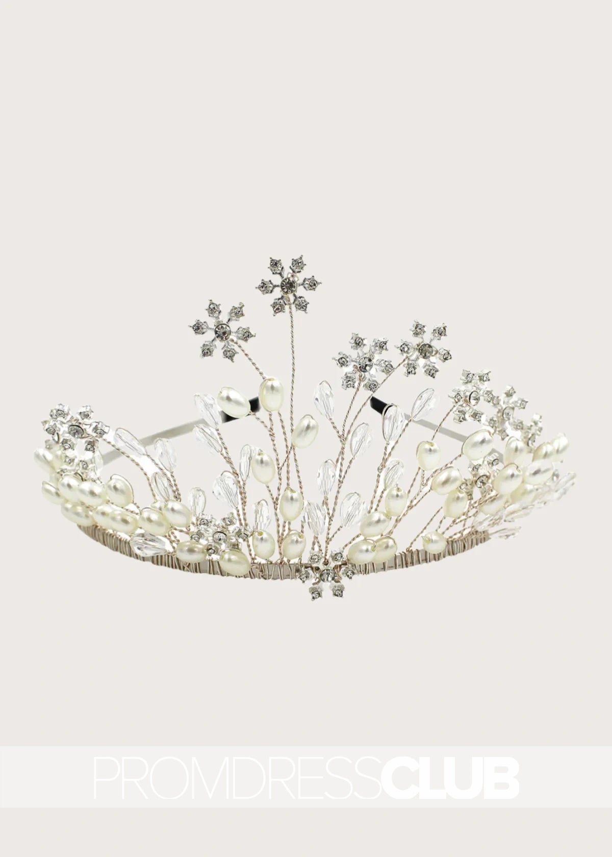 Pearl Snowflake Bridal Crown With Transparent Crystal Flower - Price #price_variant_lowest# - Gold - PromDressClub