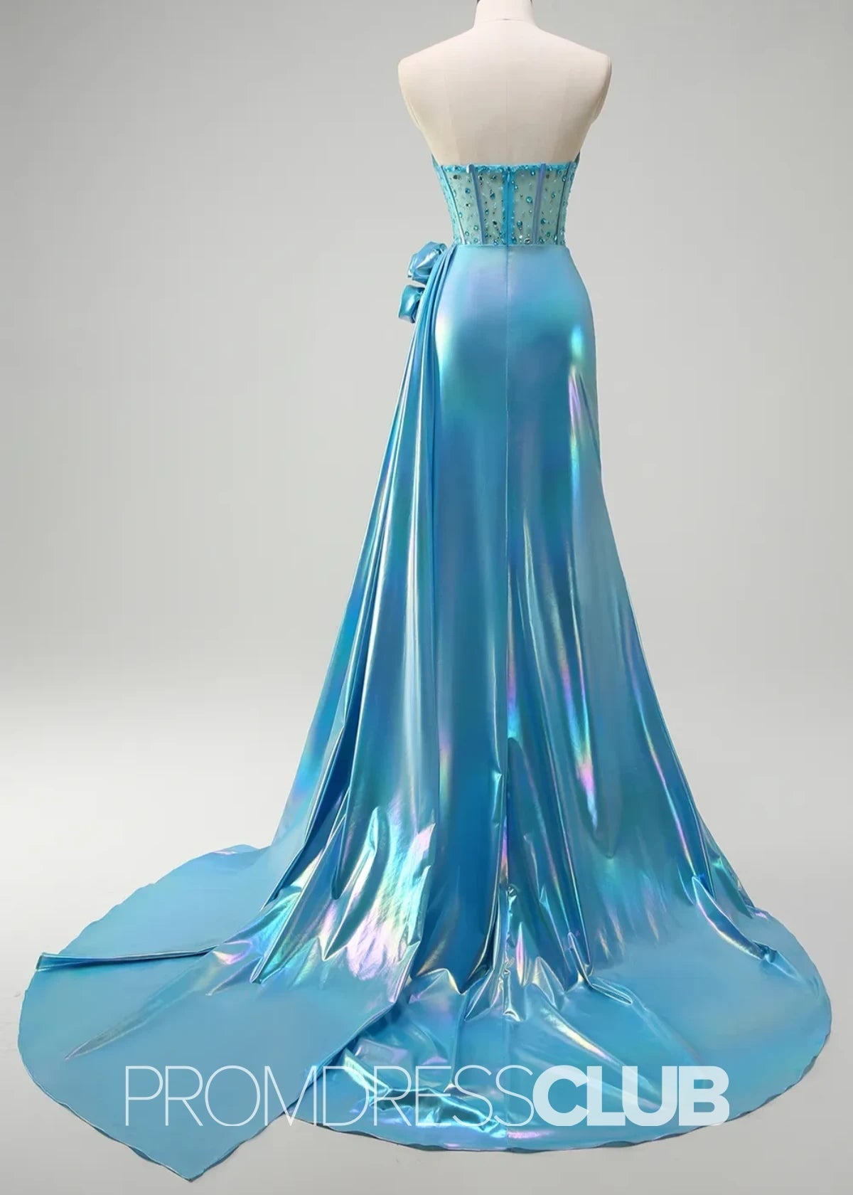 Phyllis |Metallic White Prom Dresses Near Me With Strapless Mermaid Beaded Corset Cape - Price #price_variant_lowest# - Light Blue - PromDressClub