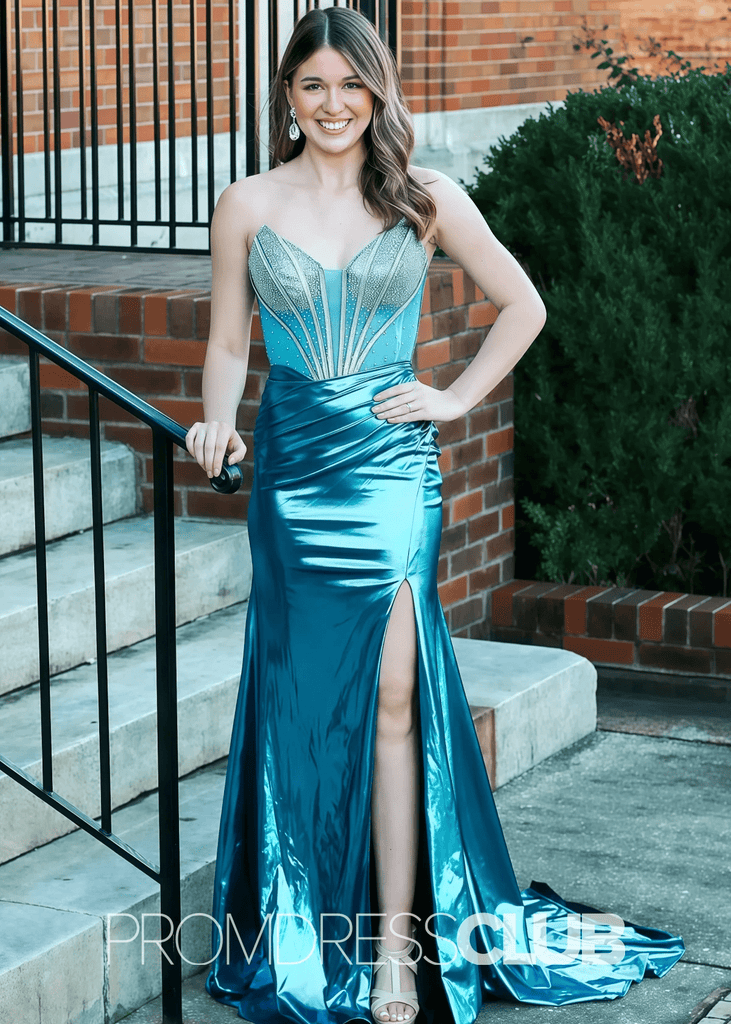 club dress websites Polly |Long Metallic Peacock Blue Prom Dresses With Sweetheart Mermaid Beaded Slit Wedding Dresses Fresno Ca making these dresses a Size:M | Pre-order Late September Wicked Glinda blue dress