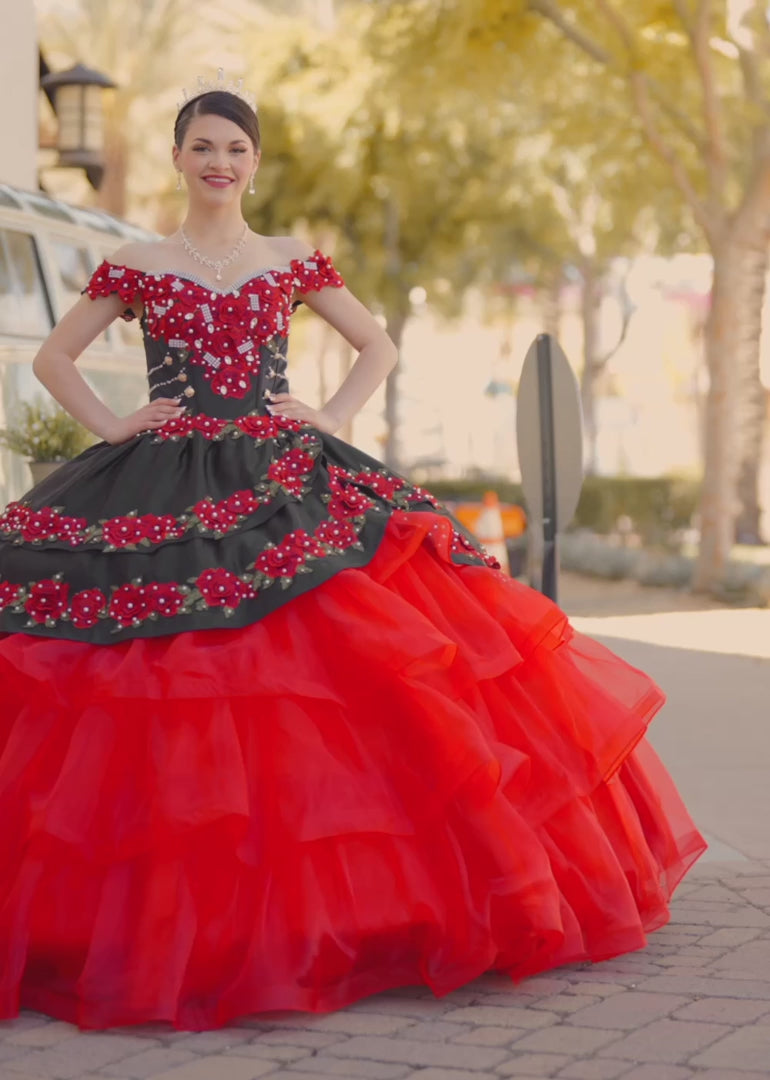 Erin | Stunning Red and Black Flower Quinceanera Dresses with Ruffles