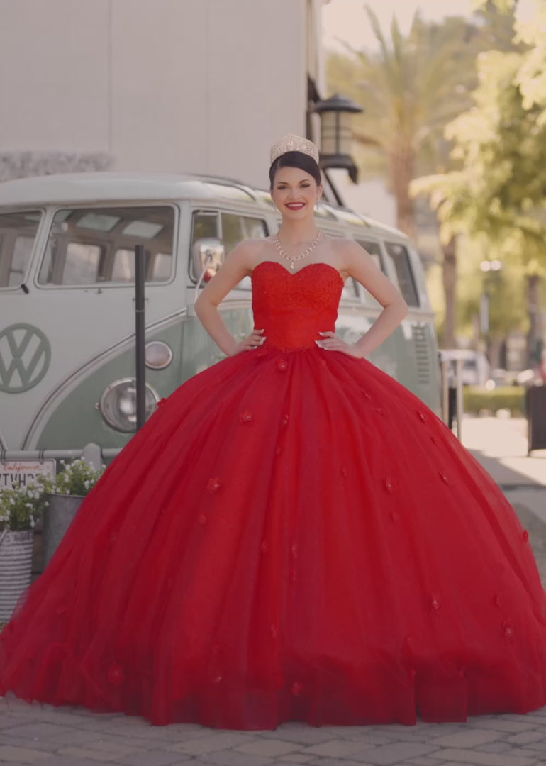 Dorothy | Gorgeous Glitter Red 3D Flower Quinceanera Dresses - Available in Fuchsia, Navy Blue, Royal Blue & Black!