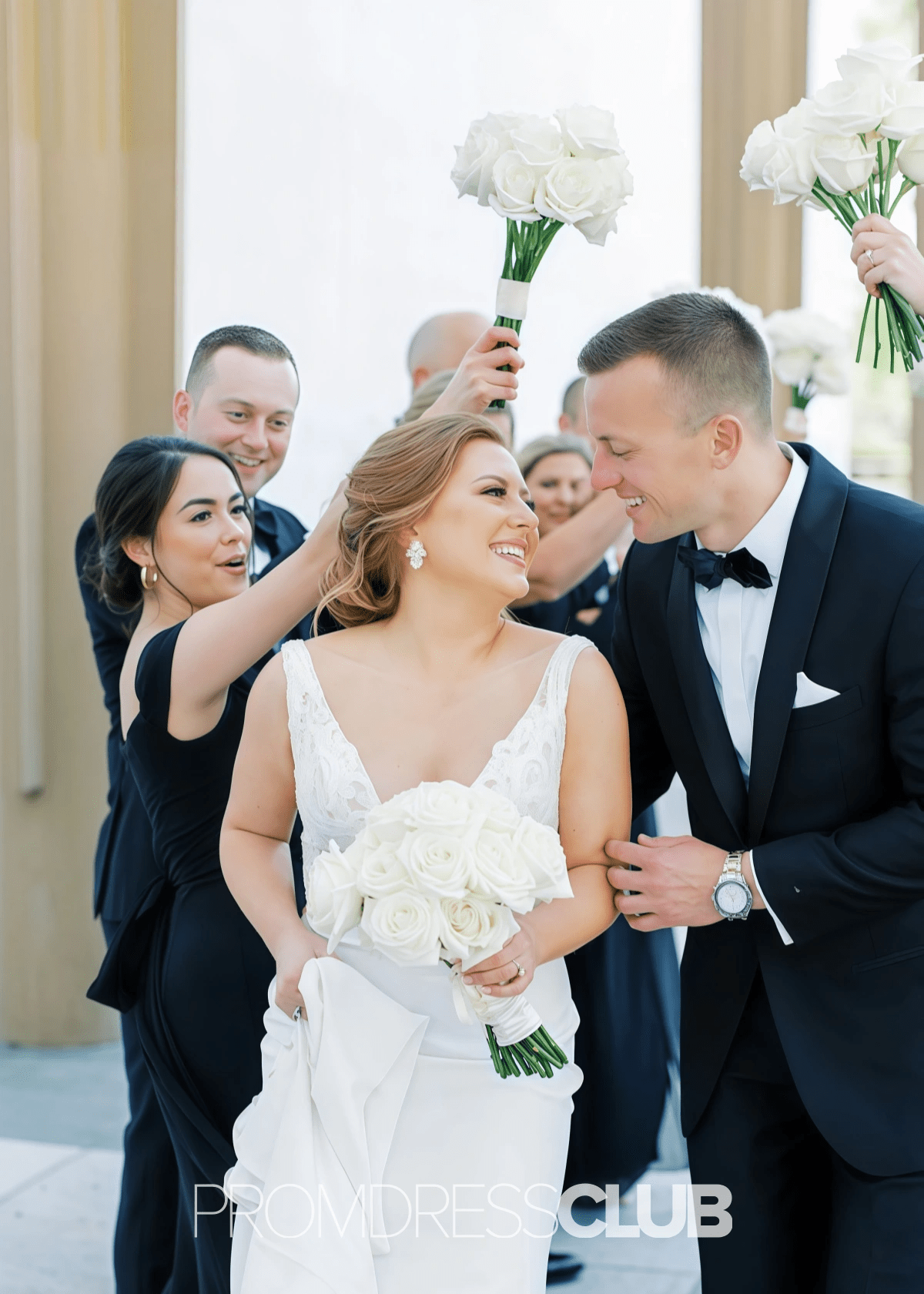 Queena | Mermaid Bow Side Slit Navy Blue Chiffon Long Bridesmaid Dress - Price #price_variant_lowest# - Navy Blue - PromDressClub