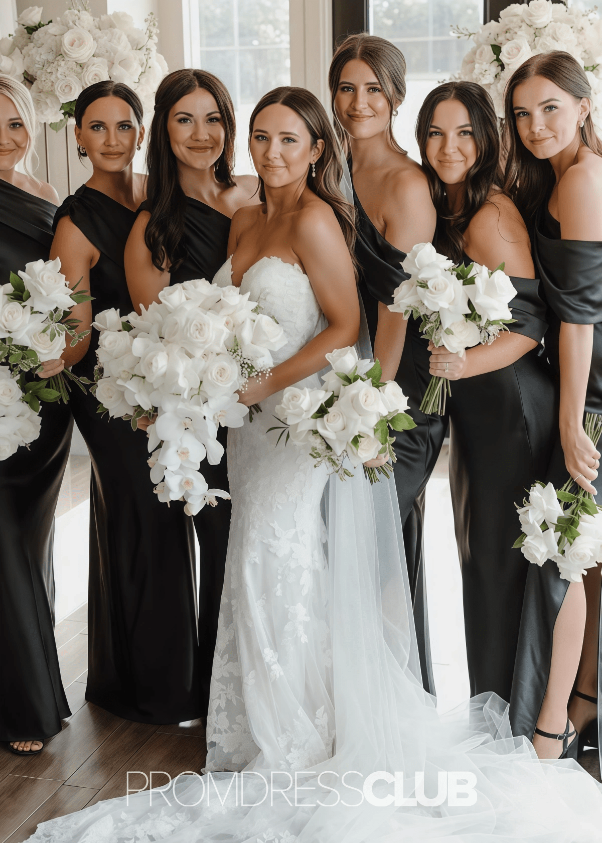 Quintina | Sheath Column Pleated Black Satin Long Bridesmaid Dress - Price #price_variant_lowest# - Black - PromDressClub