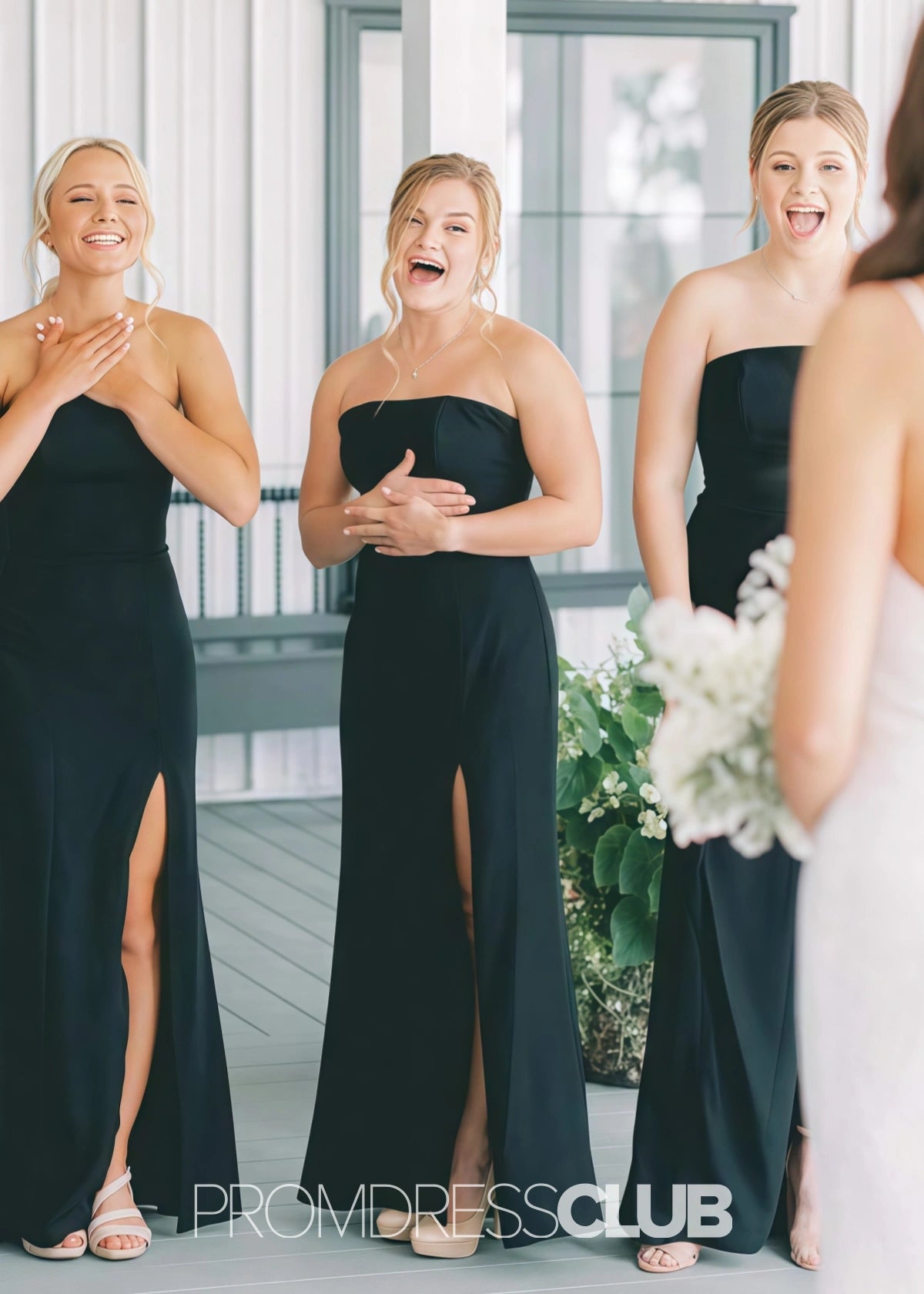 Rachel | Mermaid Strapless Black Satin Maxi Bridesmaid Dress - Price #price_variant_lowest# - Black - PromDressClub