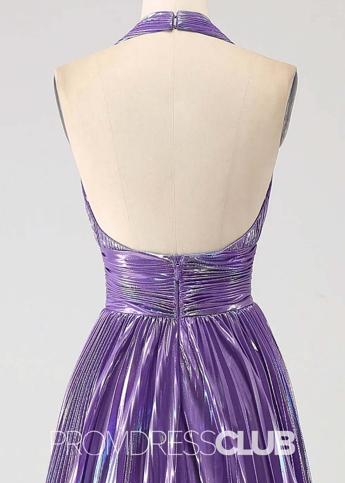 Renee |Long Blue Metallic Prom Dresses Websites With Halter Neck A - Line Pleated Slit - Price #price_variant_lowest# - Purple - PromDressClub