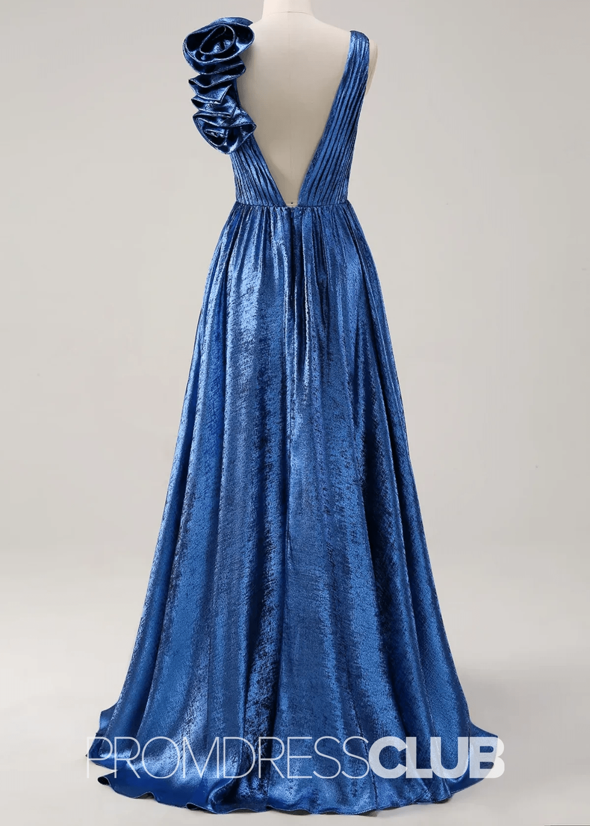 Riva |Long Royal Blue Metallic Prom Dresses Websites With Deep V - neck A - Line 3D Flowers - Price #price_variant_lowest# - Royal Blue - PromDressClub